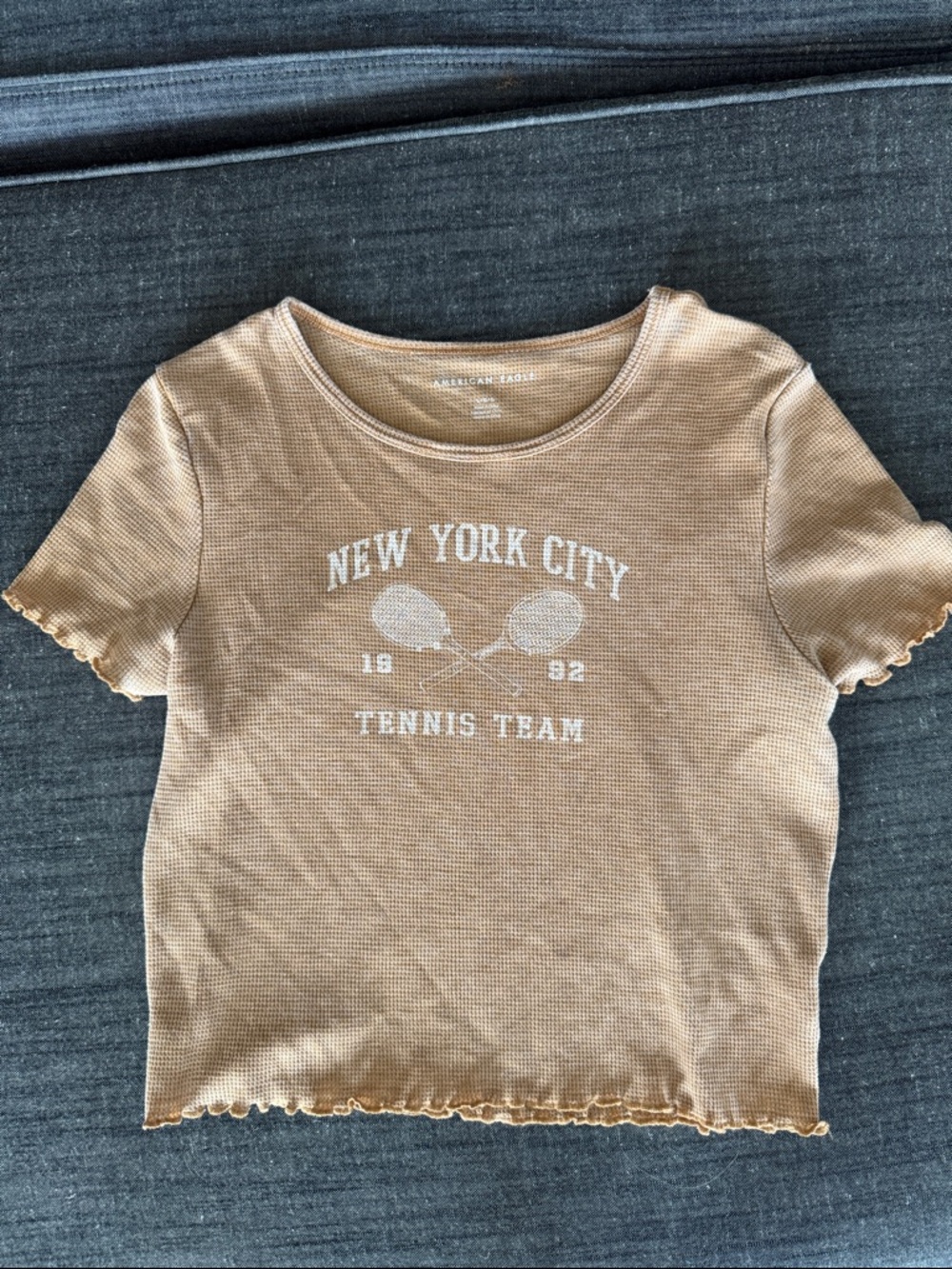 American Eagle Camel Waffle Knit Scoop Neck Tee